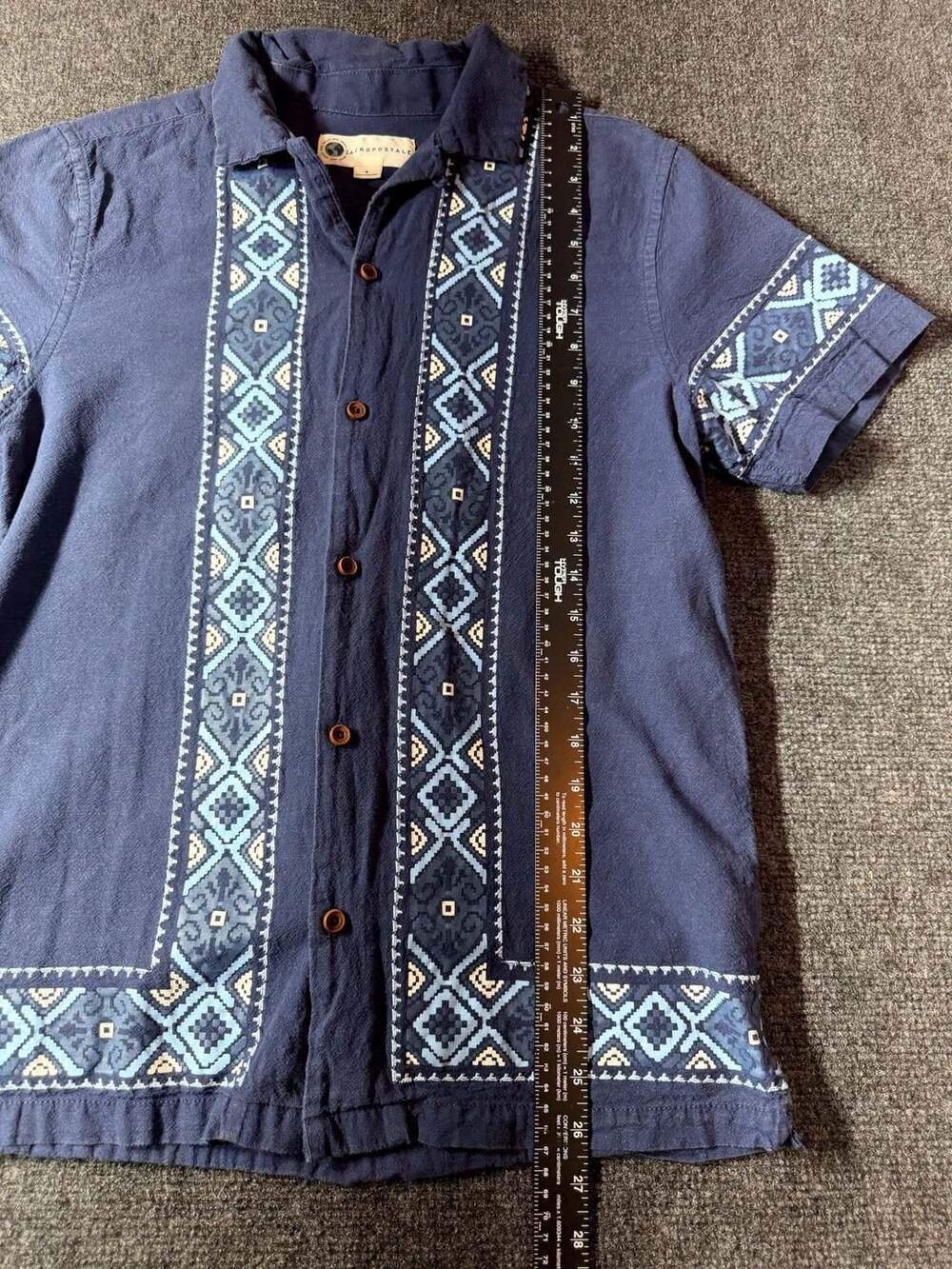 Aeropostale Short Sleeve Guayabera Shirt Size S Blue - Picture 4 of 5